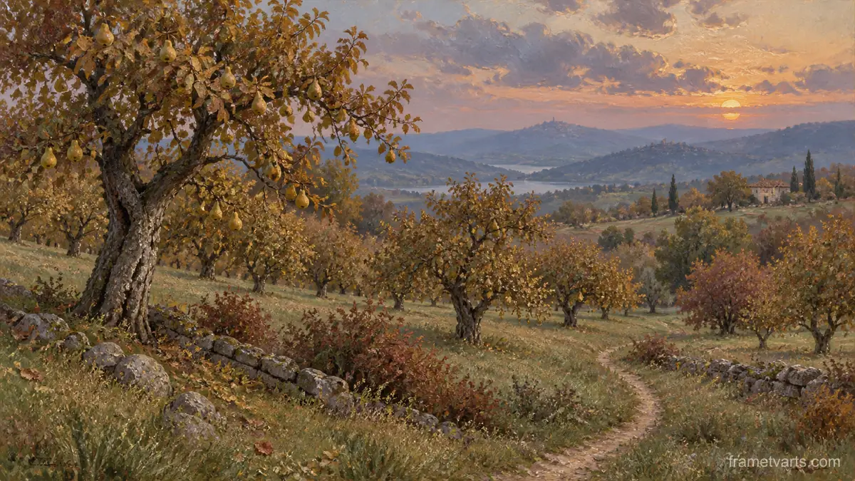 Autumn Orchard at Dusk – impressionist oil Samsung Frame TV art, 4K
