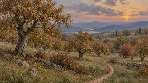 Autumn Orchard at Dusk – impressionist oil Frame TV art