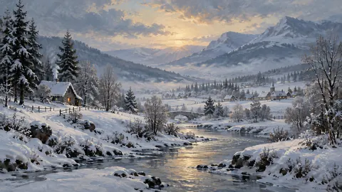 Snowfall in the Valley – tonal oil painting Frame TV art