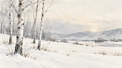 Birches in Winter Light – minimal watercolor Frame TV art