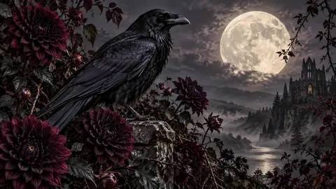 Free Moonlit Raven Garden – gothic botanical Frame TV art