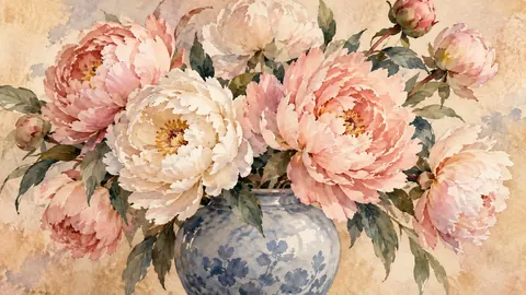 Free Peonies in Porcelain – watercolor Frame TV art