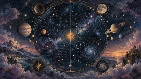 Imaginary celestial map without labels – magical realist oil painting Frame TV art