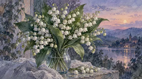 Birth-flower-inspired bouquet of lilies of the valley – delicate watercolor keepsake composition Frame TV art