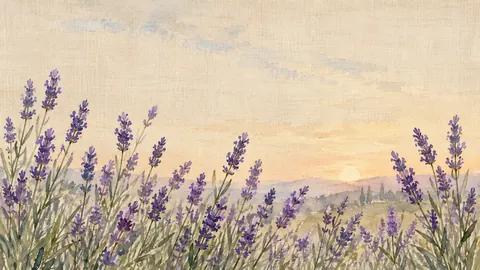 Lavender stems on textured linen – botanical watercolor Frame TV art