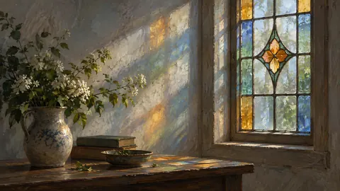 Sunlight through simple stained glass without figures – atmospheric tonal painting Frame TV art
