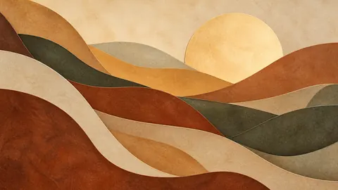 Layered paperlike curves with subtle depth – earth-tone textured abstraction Frame TV art