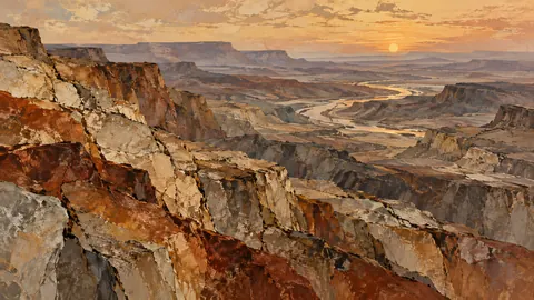 Expansive mineral strata and fractured textures – earth-tone textured abstraction Frame TV art