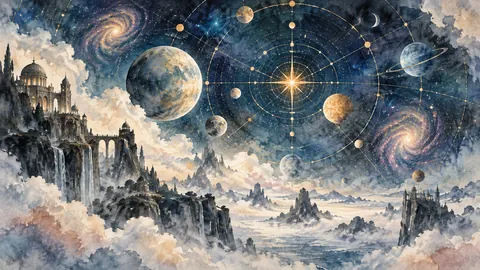 Imaginary celestial map without labels – dreamlike watercolor Frame TV art