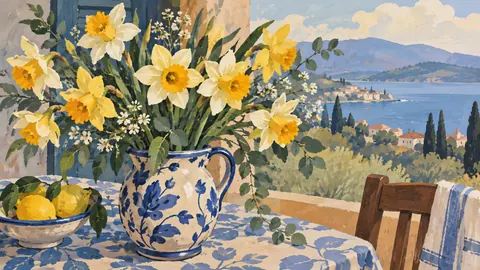Birth-flower-inspired bouquet of daffodils – decorative gouache keepsake composition Frame TV art