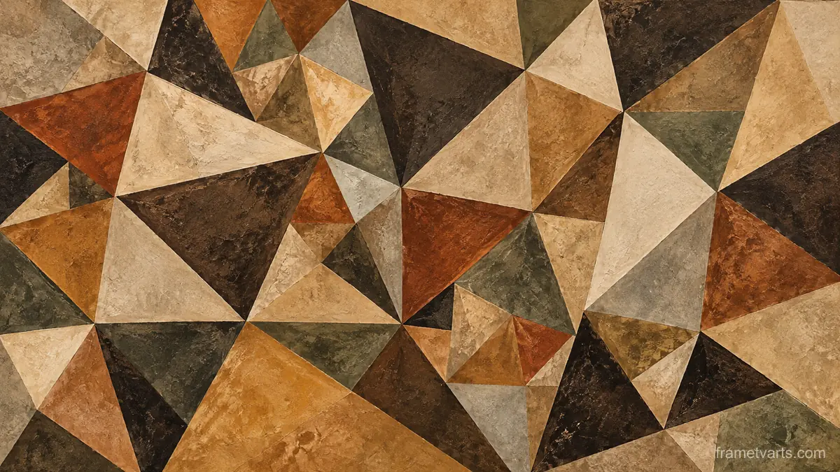 Tessellating imperfect triangles in varied sizes – earth-tone textured abstraction Samsung Frame TV art, 4K