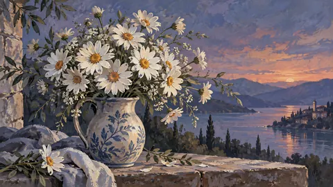 Birth-flower-inspired bouquet of daisies – decorative gouache keepsake composition Frame TV art