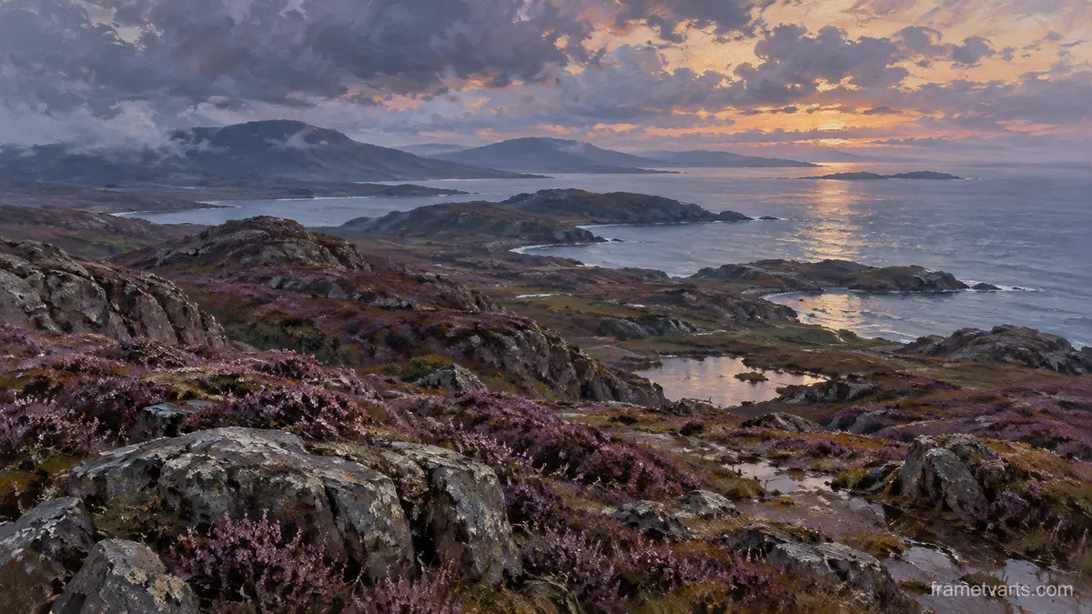 Wild coastal heath after rain – tonal oil painting Samsung Frame TV art, 4K