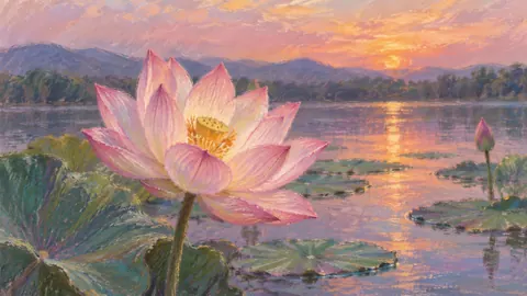 Lotus flower above still water – soft pastel landscape Frame TV art