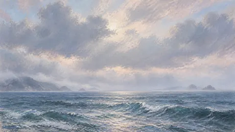 Open sea and distant horizon in soft mist – soft pastel landscape Frame TV art