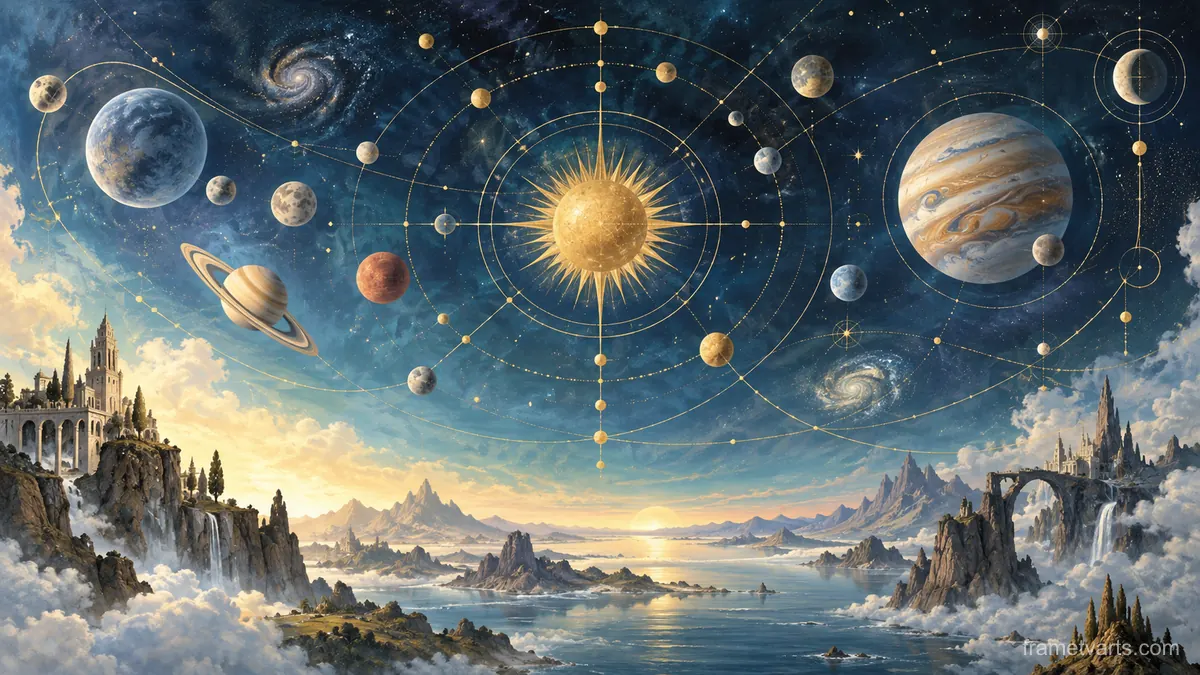 Imaginary celestial map without labels – surrealist fine-art illustration Samsung Frame TV art, 4K