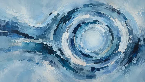 Concentric irregular rings with broken contours – cool blue lyrical abstraction Frame TV art