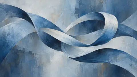 Ribbonlike loops crossing a matte background – cool blue lyrical abstraction Frame TV art
