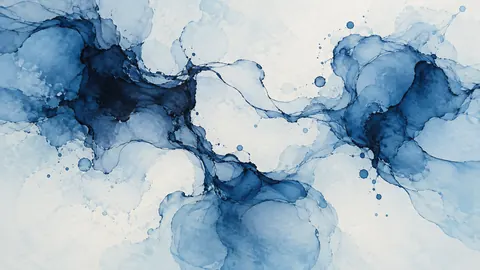 Freeform ink pools connected by fine trails – cool blue lyrical abstraction Frame TV art
