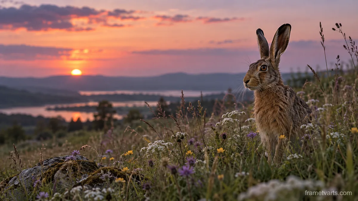 Hare among flowering meadow grasses – fine-art wildlife photography Samsung Frame TV art, 4K