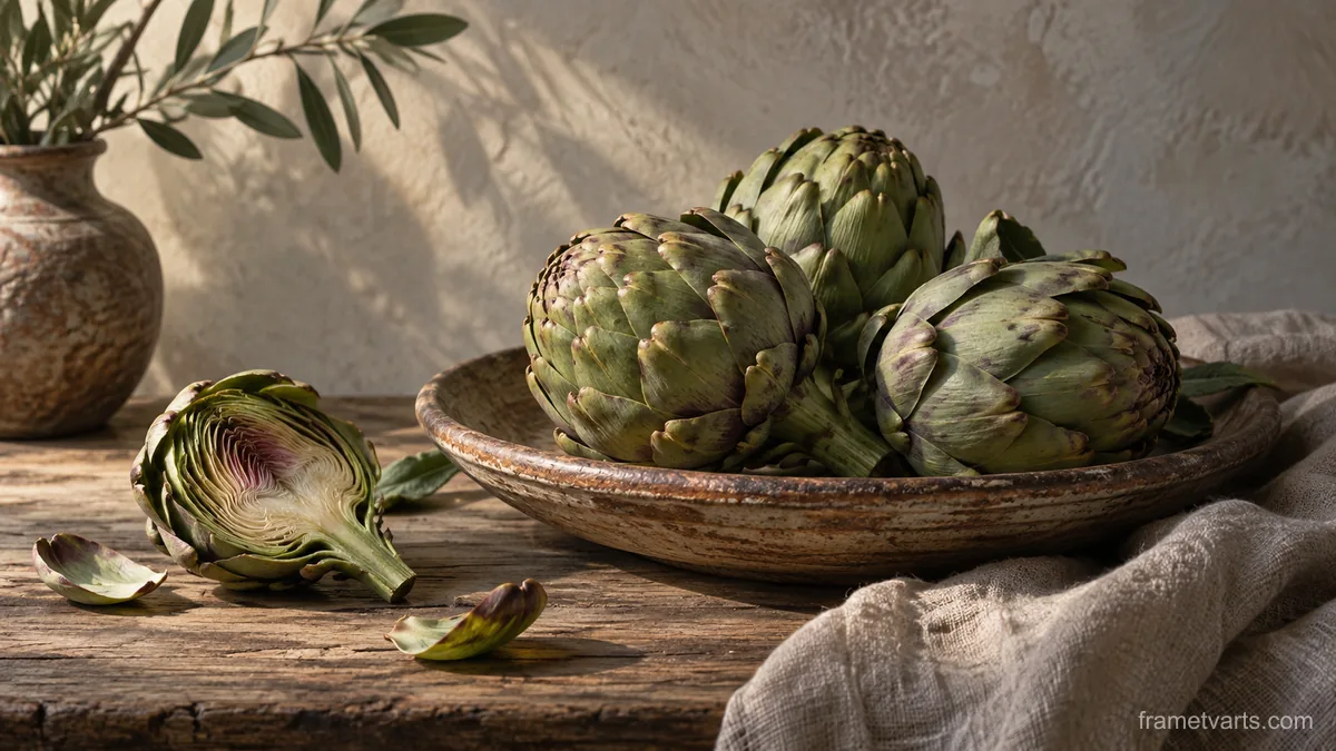 Artichokes and an earthenware plate – fine-art still-life photography Samsung Frame TV art, 4K
