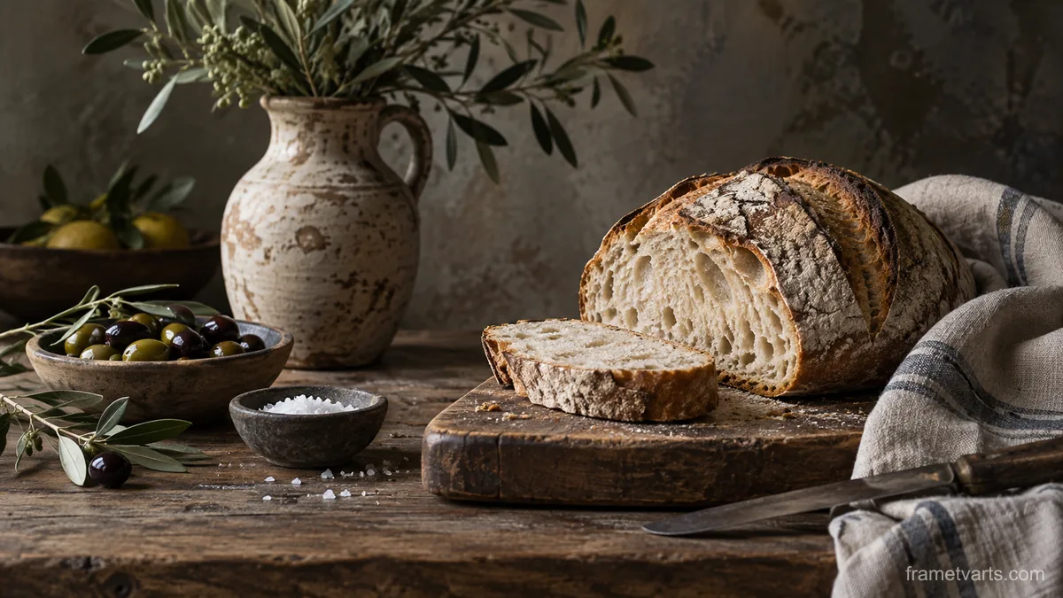 Rustic bread on a wooden cutting board – fine-art still-life photography Samsung Frame TV art, 4K