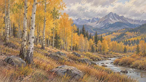 Aspen grove in autumn sunlight – soft pastel drawing Frame TV art