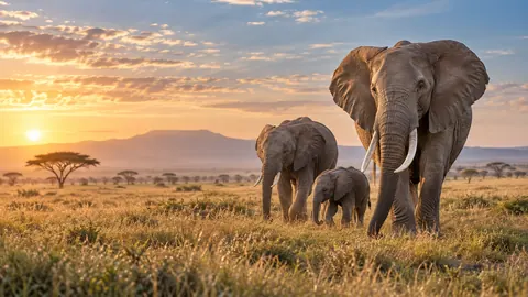 Elephant family crossing open grassland – fine-art wildlife photography Frame TV art