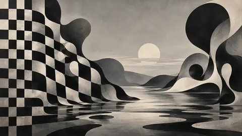 Bold checkerboard dissolving into organic shapes – monochrome minimalist abstraction Frame TV art