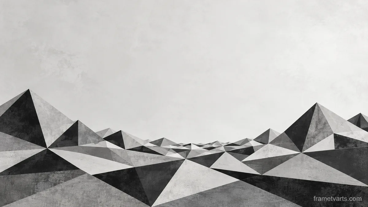 Tessellating imperfect triangles in varied sizes – monochrome minimalist abstraction Samsung Frame TV art, 4K