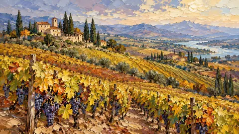 Rolling vineyard hills at harvest – expressive palette-knife painting Frame TV art