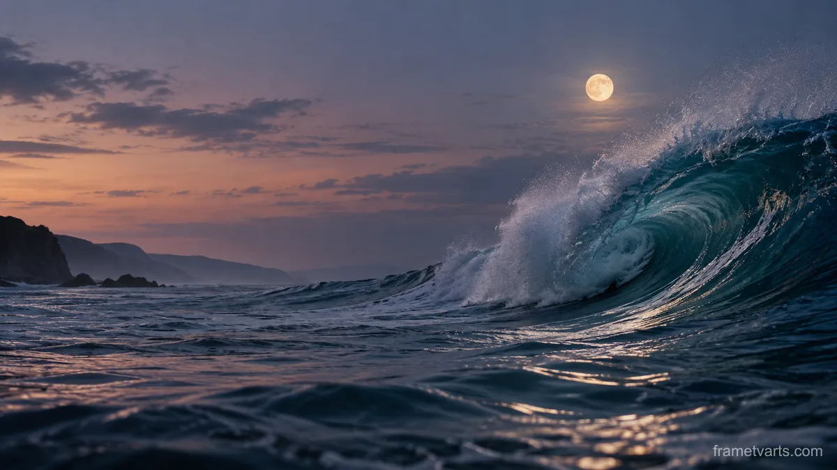 Ocean swell beneath a pale moon – fine-art photography Samsung Frame TV art, 4K
