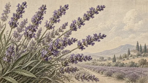 Lavender stems on textured linen – vintage-style botanical engraving without labels Frame TV art