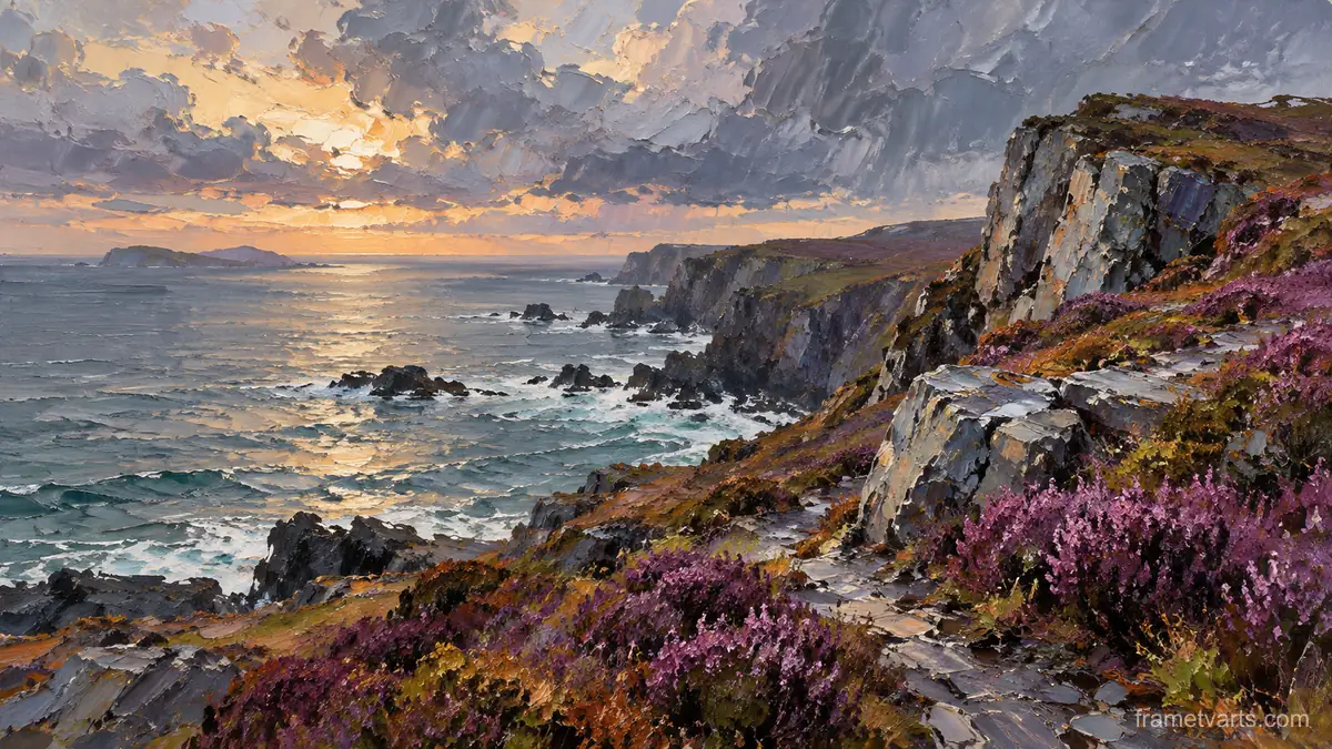 Wild coastal heath after rain – expressive palette-knife painting Samsung Frame TV art, 4K