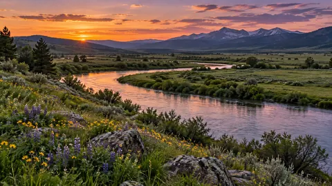 Meandering river through spring pasture – fine-art natural photography Frame TV art