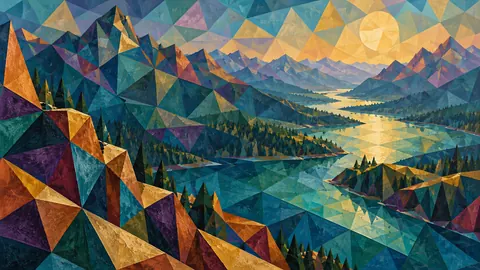 Tessellating imperfect triangles in varied sizes – jewel-tone geometric modernism Frame TV art