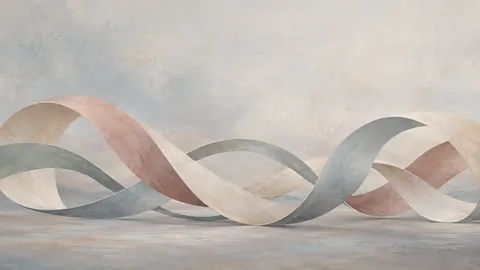 Ribbonlike loops crossing a matte background – muted pastel organic abstraction Frame TV art