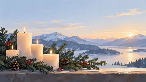 Winter solstice candles and evergreen boughs – minimal celebratory illustration Frame TV art
