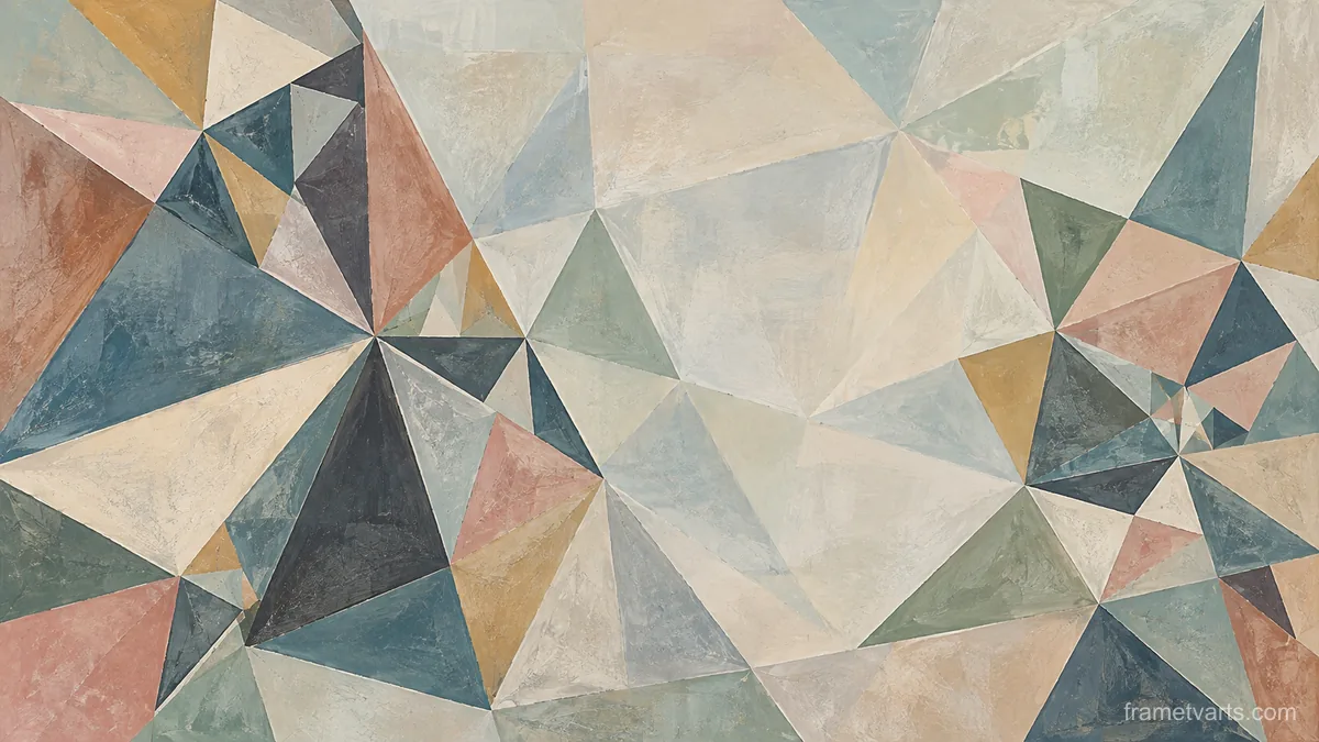 Tessellating imperfect triangles in varied sizes – muted pastel organic abstraction Samsung Frame TV art, 4K