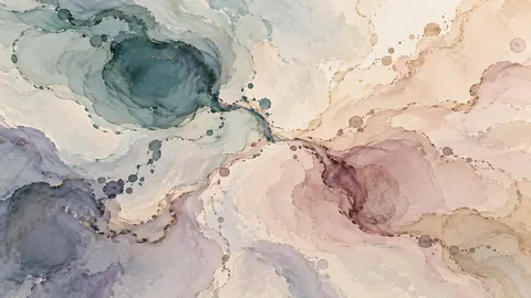 Freeform ink pools connected by fine trails – muted pastel organic abstraction Frame TV art
