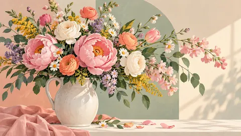 Mother's Day abundant garden bouquet without text – minimal celebratory illustration Frame TV art