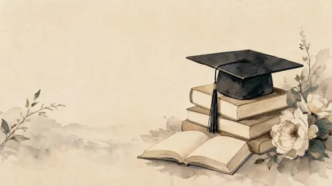 Graduation plain cap with books and flowers – minimal celebratory illustration Frame TV art