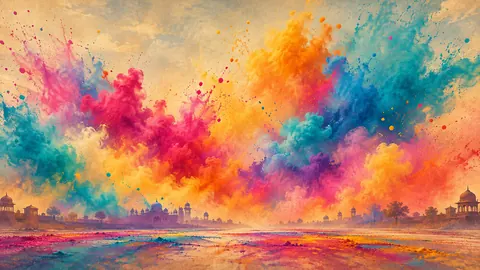 Holi abstract clouds of celebratory colored powder – vintage-inspired festive print Frame TV art