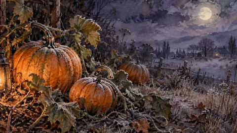 Pumpkins ripening on a frost-touched vine – elegant watercolor Frame TV art