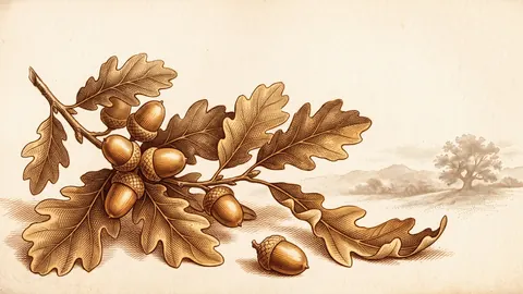 Acorn and oak-leaf botanical study – vintage plate engraving Frame TV art