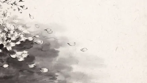 Blossom petals on dark water – zen sumi-e ink wash Frame TV art