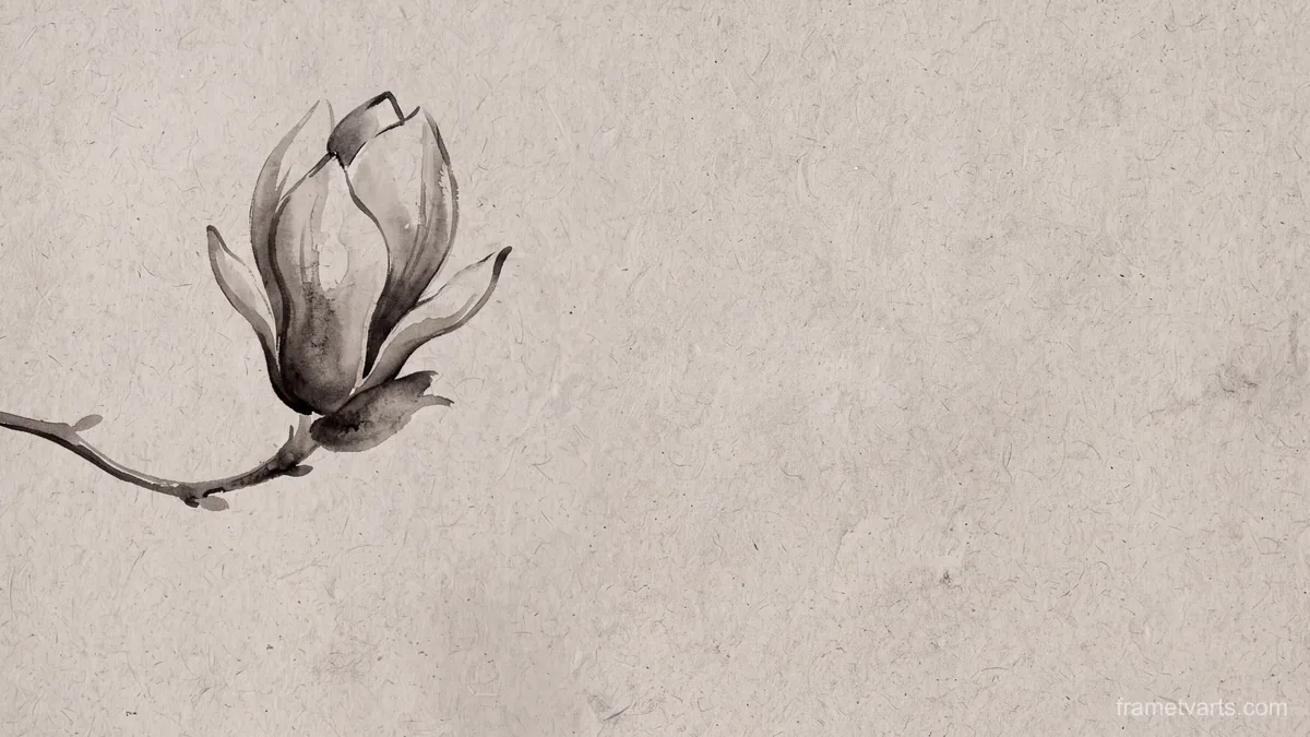 Magnolia bud detail on grey paper – monochrome minimalist abstraction Samsung Frame TV art, 4K