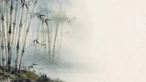 Bamboo grove in drifting rain – japanese-inspired minimal composition Frame TV art