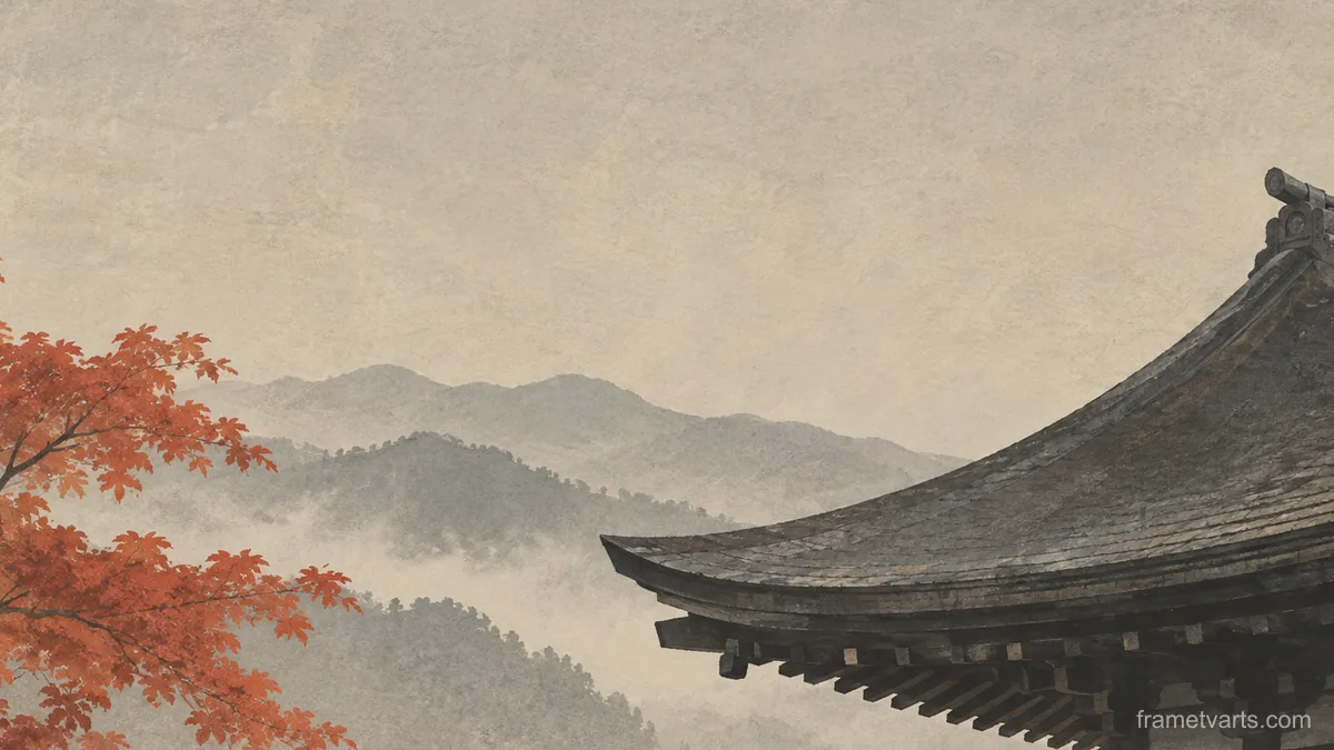 Temple roof against a plain sky – japanese-inspired minimal composition Samsung Frame TV art, 4K