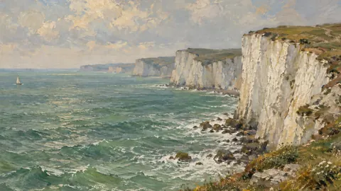 Chalk cliffs above a green sea – atmospheric oil painting Frame TV art